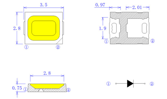 ODM 2V Dimmable Led Chip Code 2835 2700k Red Green Blue